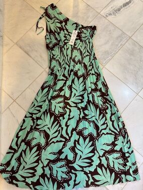 MINKPINK Mint and Black One-Shoulder Floral Maxi Dress